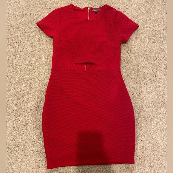 Express | Dresses | Express Womens Red Fitted Ribbed Dress Size S | Poshmark